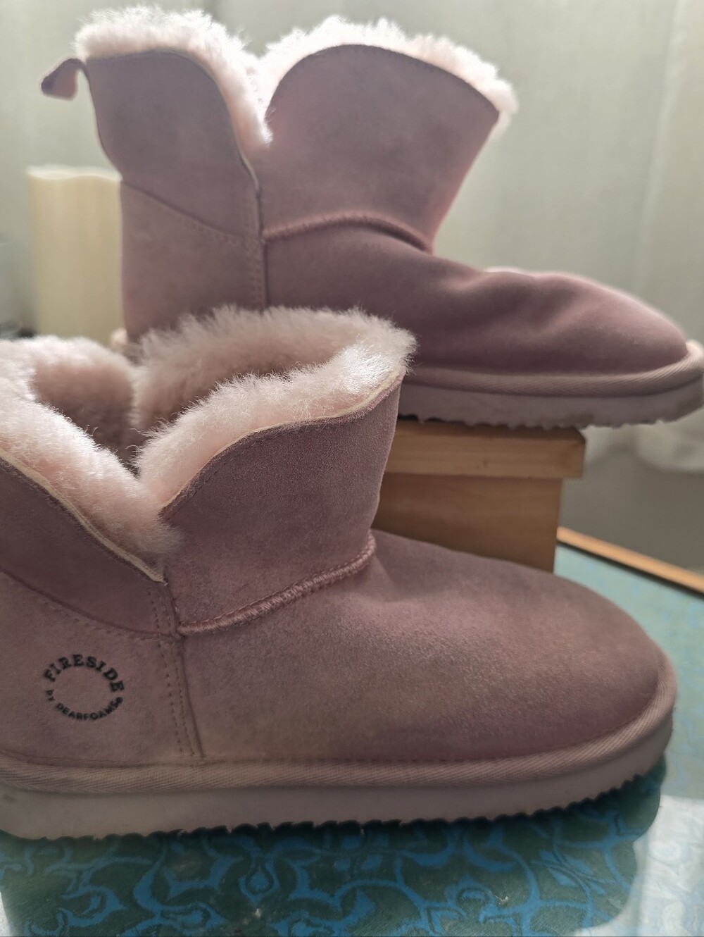 Fireside by Dearfoams Pink Suede Shearling Boots
